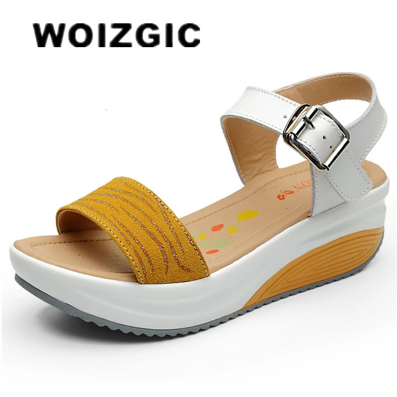 WOIZGIC Womens Genuine Leather Shoes Platform Sandals High Heels Summer Cool Beach Flip Flops 3540 CDBY5531 250605