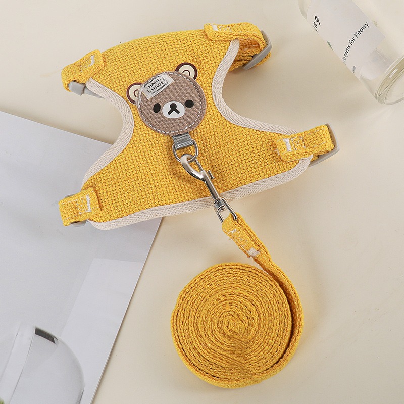 Bear Cartoon Pet Dog Cat Harness and Leash Set - Soft Breathable Adjustable Vest for Small Medium Animals