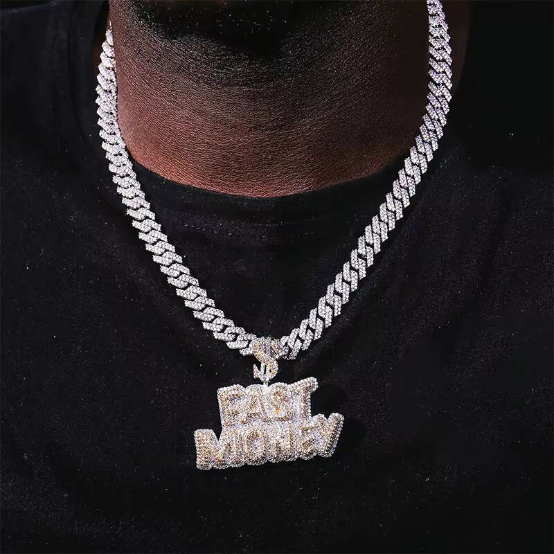 Men's custom 925 silver letter pendant hip hop jewelry moissanite diamond initial pendant