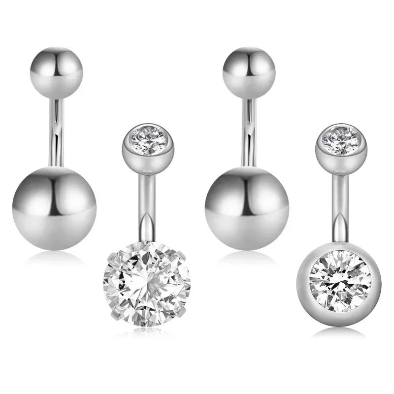 4 Pcs Belly Button Rings 10MM Stainless Steel 14G CZ Navel Rings Barbells Studs Women Girls Body Piercing Jewelry 250530