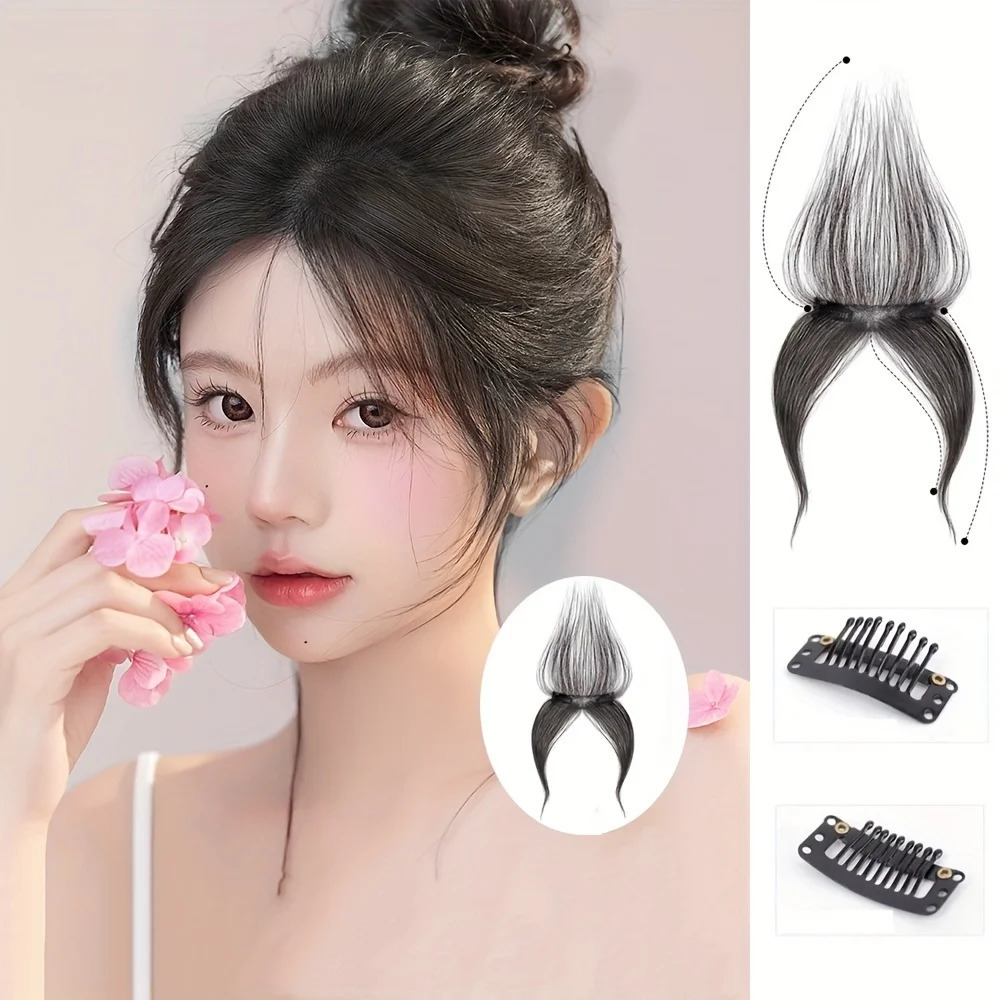 100% Human Hair Clip In Bangs Look Hair Accessories Clip In Hair Extensions Invisible Hair Bangs With Sideburns For Daily Use 250529