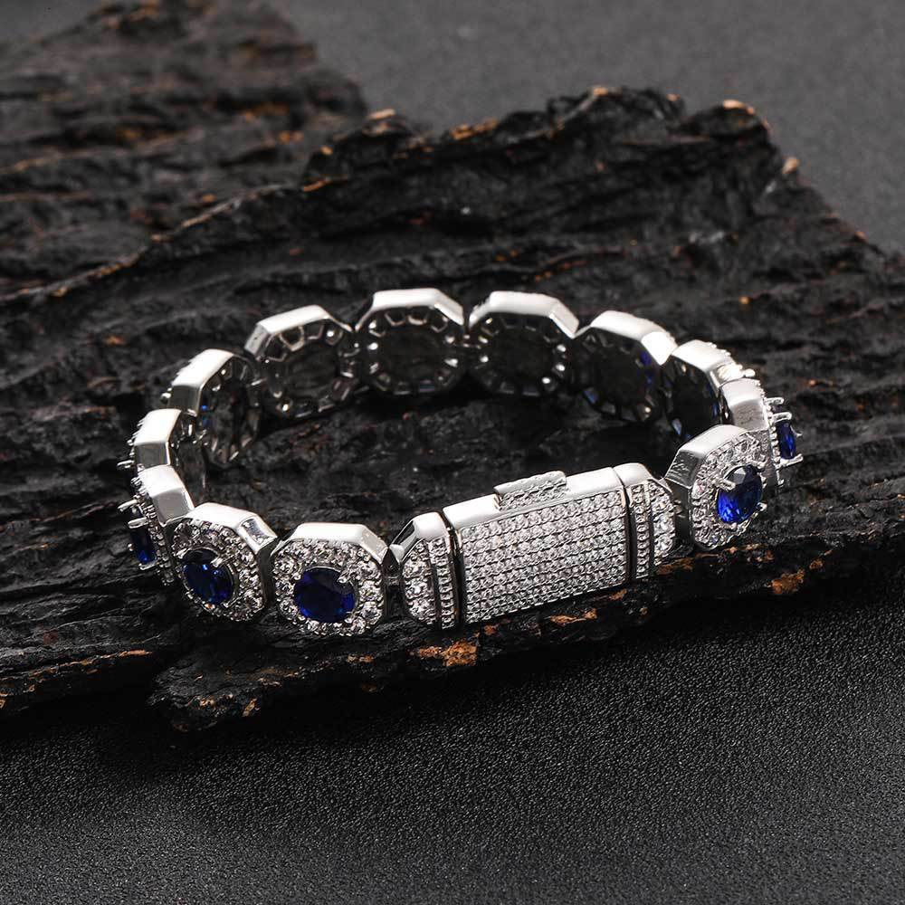 Chaopai Color Moissanite Bracelet 12mm Flip Cap Buckle Rock Sugar Chain Hip Hop Mens Bracelet Jewelry