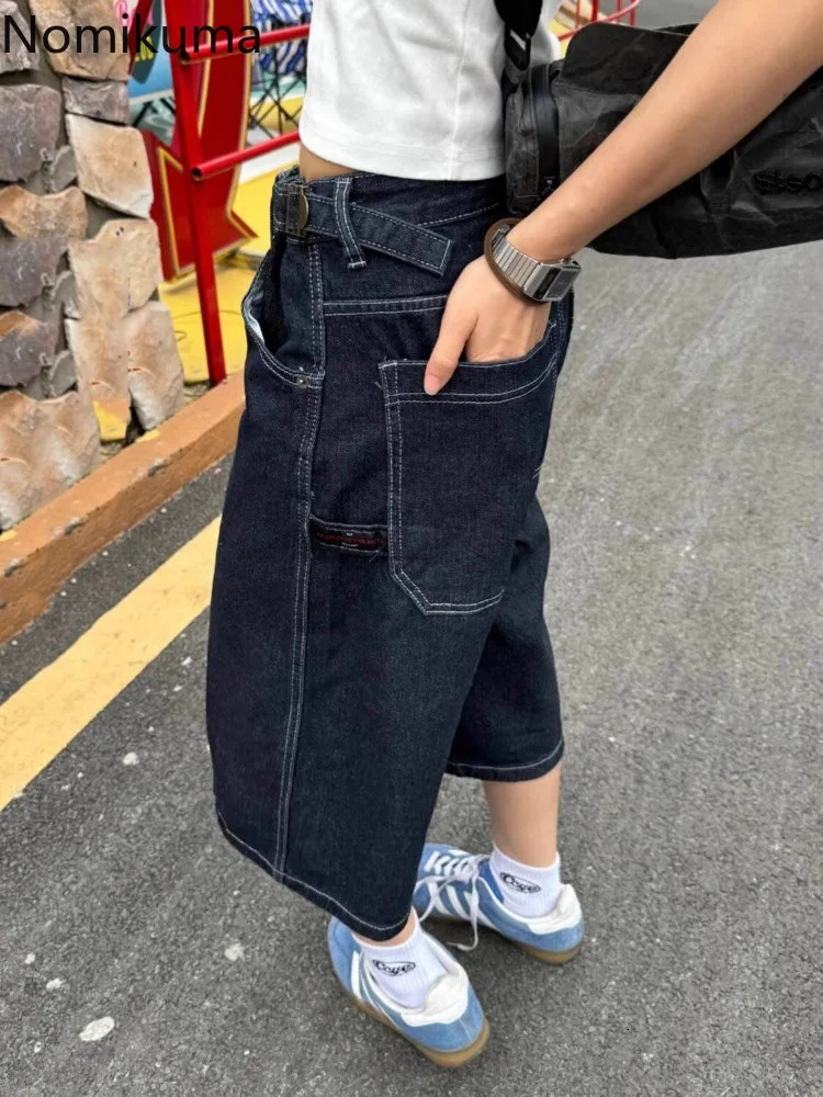 Bottoms Streetwear Casual Jeans High Waist Vintage Wide Leg Shorts Fashion Korean Summer Denim Trousers Womens Pants 250604
