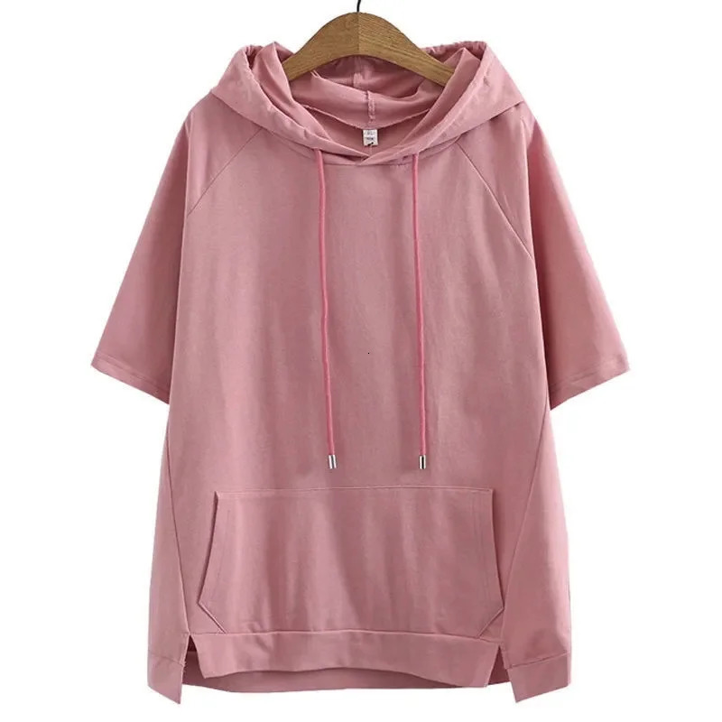 Oversize 4XL Loose Sweatshirts Women Cotton Hoodies Summer Shortsleeves Thin Tees Female Casual Pullover Tops Outerwear 250604