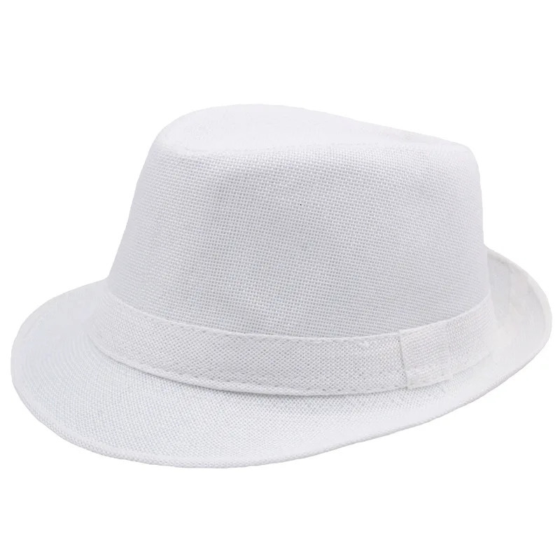 Middle Aged Linen Curled Jazz Hat Summer British Retro Top Hat Outdoor Plain Solid Linen Sun Visor Hat Party Fedoras Cap 250605