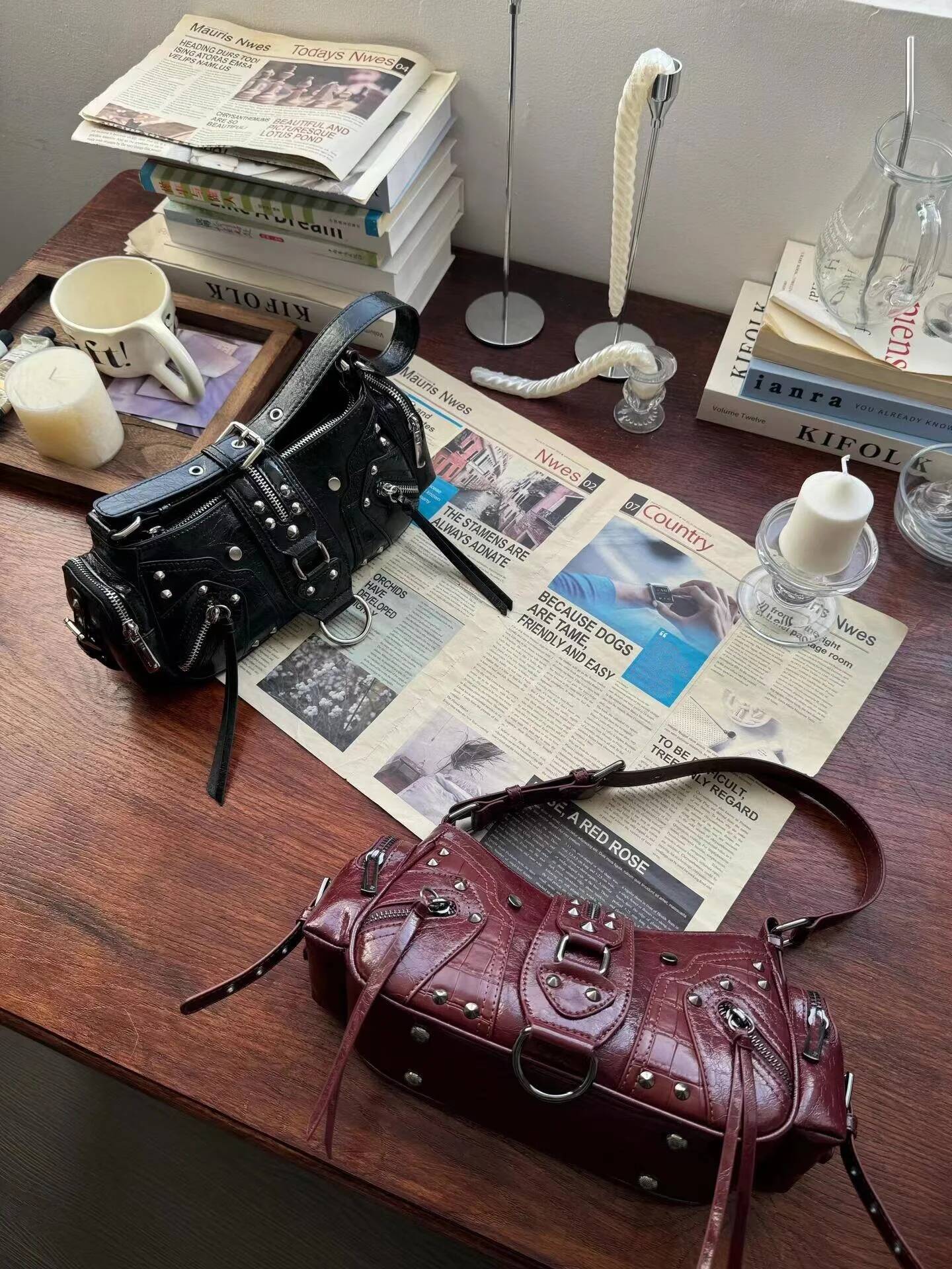 NEW Underarm Bags For Women Designer Handbag Purses New In Vintage PU Leather Rivet Decoration Shoulder Crossbody