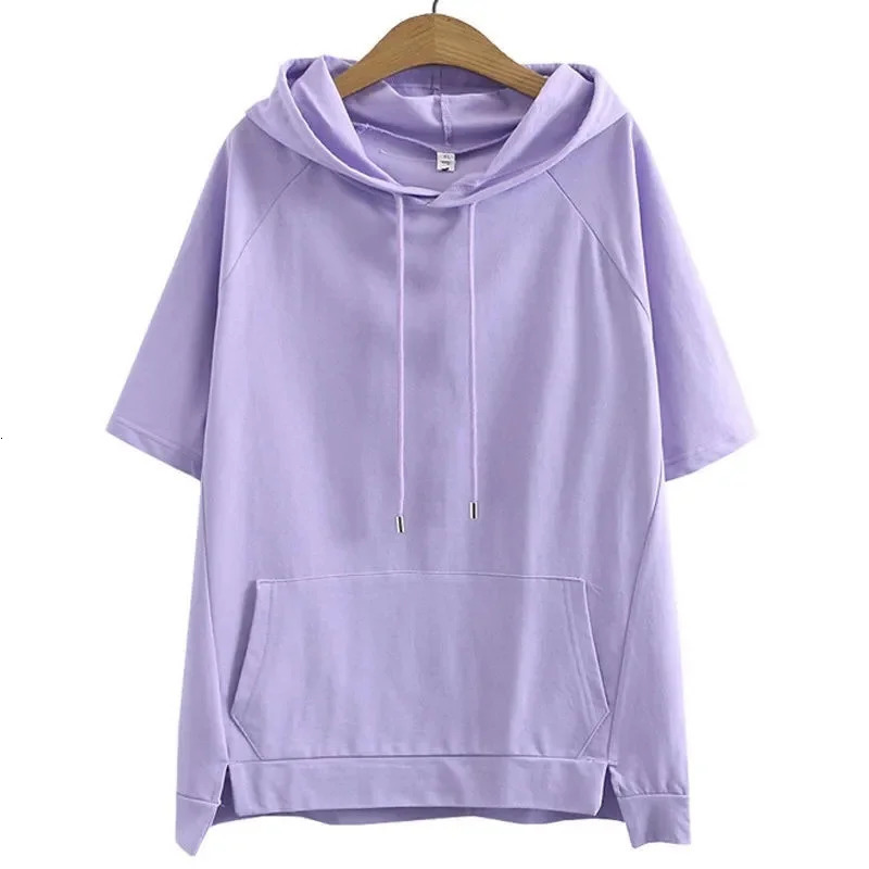 Oversize 4XL Loose Sweatshirts Women Cotton Hoodies Summer Shortsleeves Thin Tees Female Casual Pullover Tops Outerwear 250604