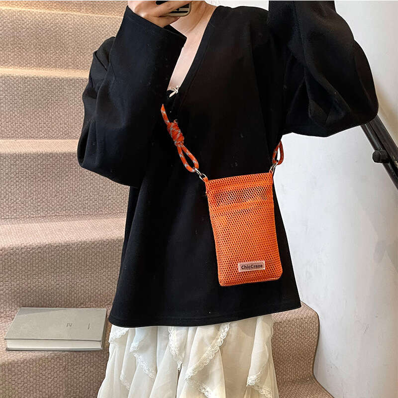 Sweet Fresh Style Phone for Women 2025 Summer New Hollow Out Shoulder Crossbody Mesh Portable Storage Bag