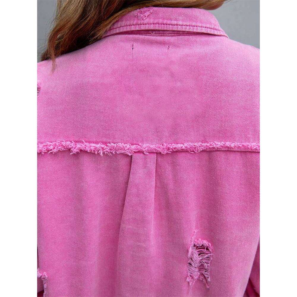 Coats Designer Women 2025 Holes Raw-Edges Denim Jacket Women Spring Autumn Shirt Style Jeancoat Casual Top Rose-Red Orange Purple Outerwear Lady Coat 