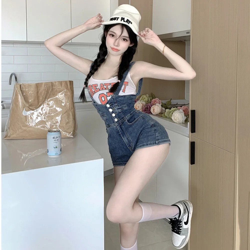 Overalls Jeans XL Denim Pants Pocket Button Casual Sling Shorts Jumpsuit Skinny Trousers Strap Buttons Bib Suspenders For Women 250604