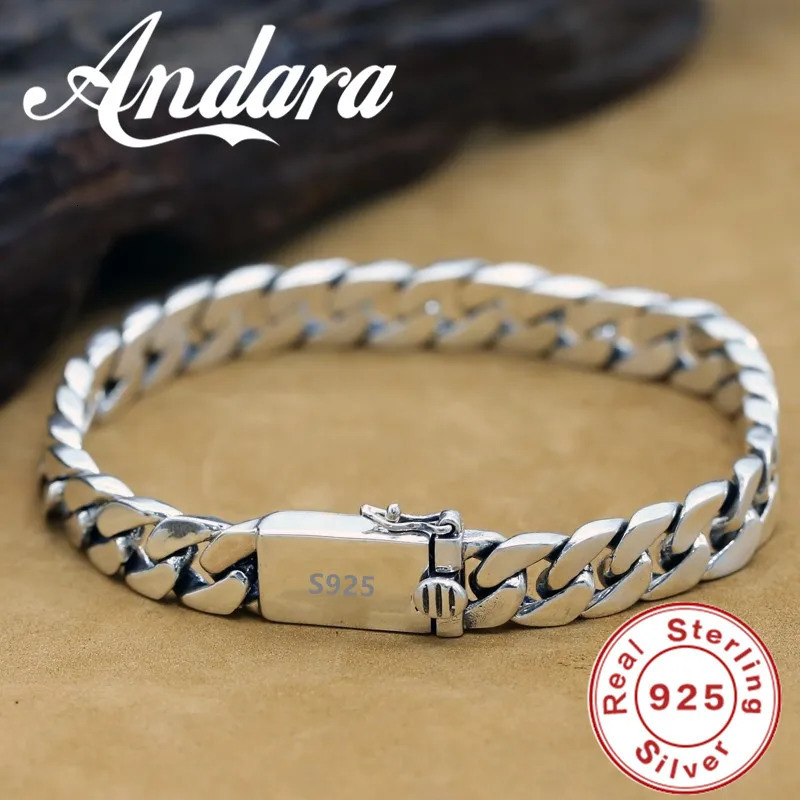 Vintage Silver S925 Sterling Silver Bracelet Miami Cuban Mens Trend Bracelet Casual Business Party Jewelry Gift 250604