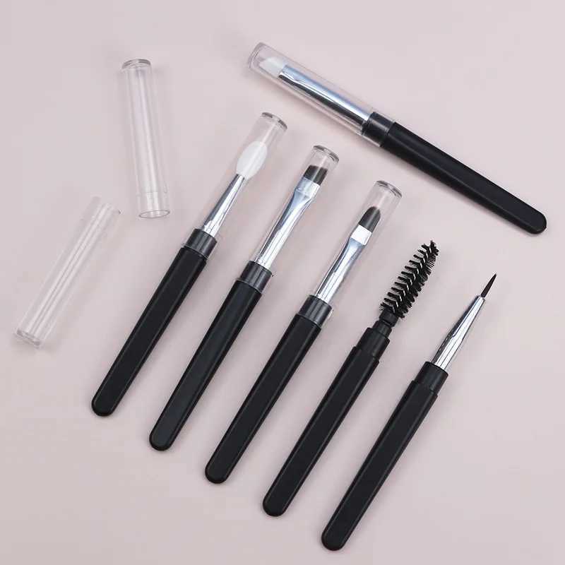 6pcs/set Portable Eyeshadow Makeup Brushes Travel Size Make up Brushes Eye Brow Silicone Glitter Essential Cosmetic Tools with Lid W250605