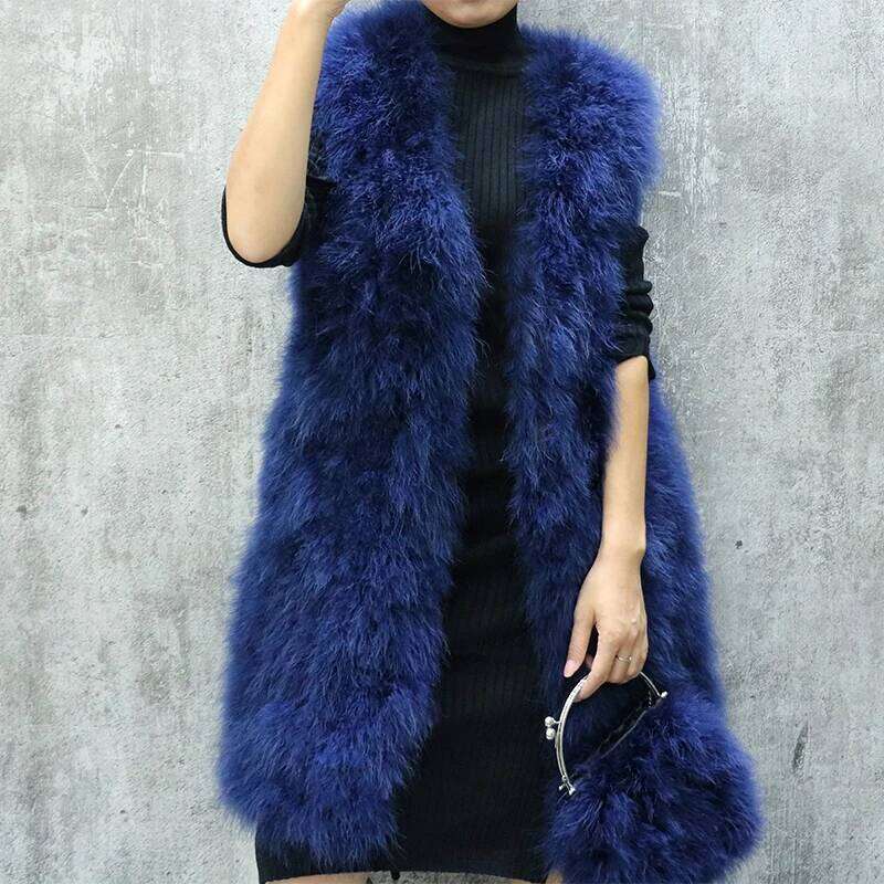 New real genuine natural ostrich Fur vest Women's fashion long Jacket gilet 90CM length custom any size