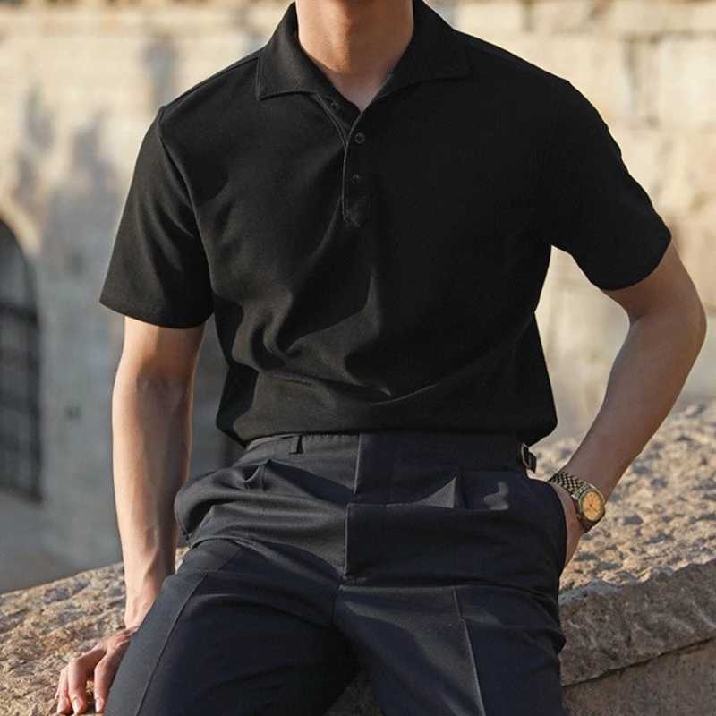 Summer New Mens Clothing Short Sleeve Business Pure Color Polo Shirt Mens Fashion High Elasticity Comfortable Tops Polo XJ250605