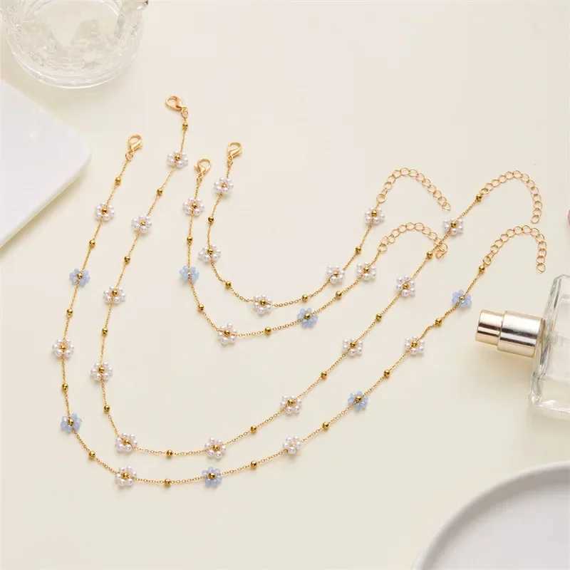 Sweet Cute Crystal Imitation Pearl Flower Bracelets for Women Fashion Gold Color Chain Charm Bracelet Necklace Jewelry XJ250604
