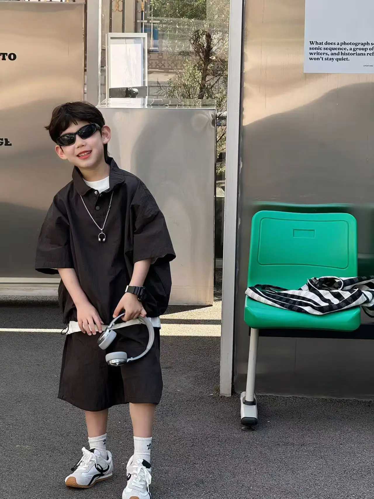 Childrens Clothing Boys Summer 2025 New Handsome Childrens Summer Two Piece Set Thin Boys Trendy Clothes 90-160CM R250605