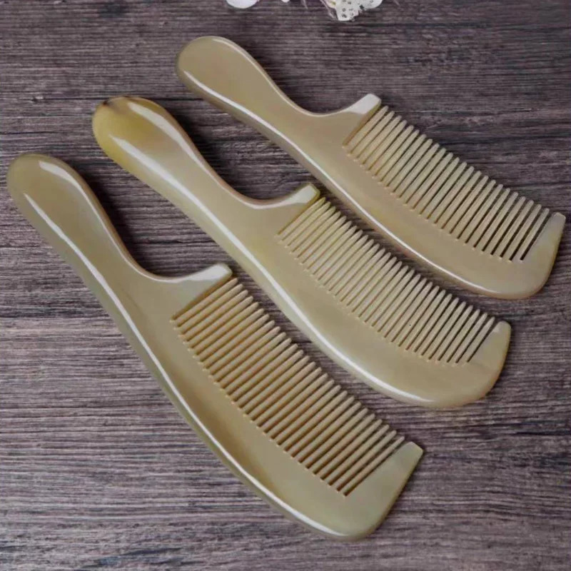 Natural Ox Horn Comb Anti-Static Fine Tooth Hair Styling Detangling Comb with Handle for Men Women Head Scalp Health Care 250603