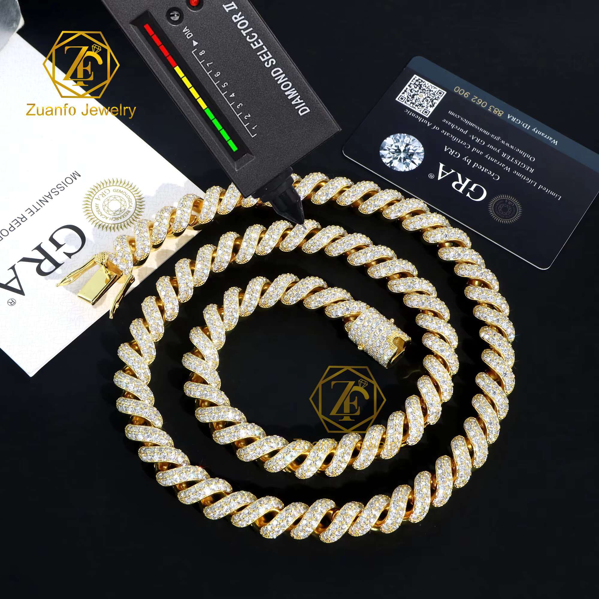 Hip Hop 925 Sterling Silver Necklace Unisex Chunky Cuban Link Chain 12mm Geometric 28-Inch VVS1 Moissanite Diamond for Gift