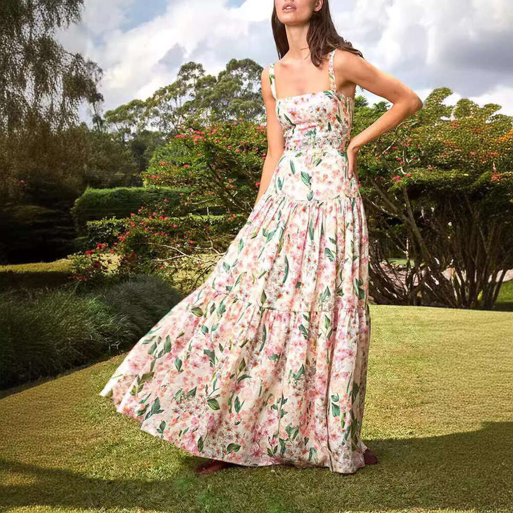 Women's Fashion Spring Summer New Sweet And Spicy Style Strap A-Line Floral Cake Dress B5