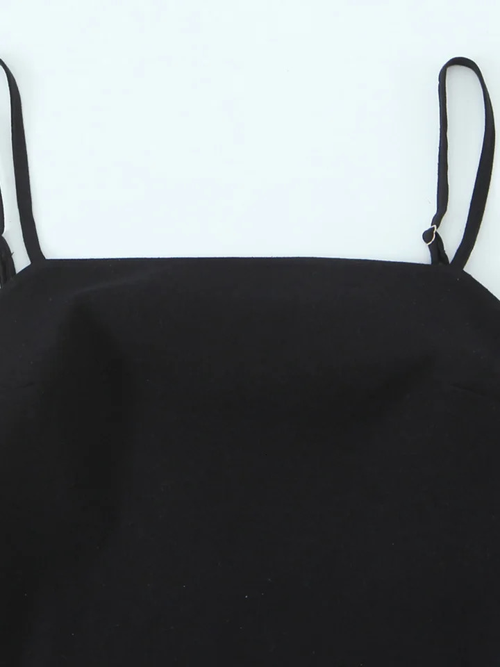 SIYANG Women Fashion Black Backless Zipper ALine Mini Dress Vintage Thin Straps Square Collar Female Chic Lady Dresses 250604
