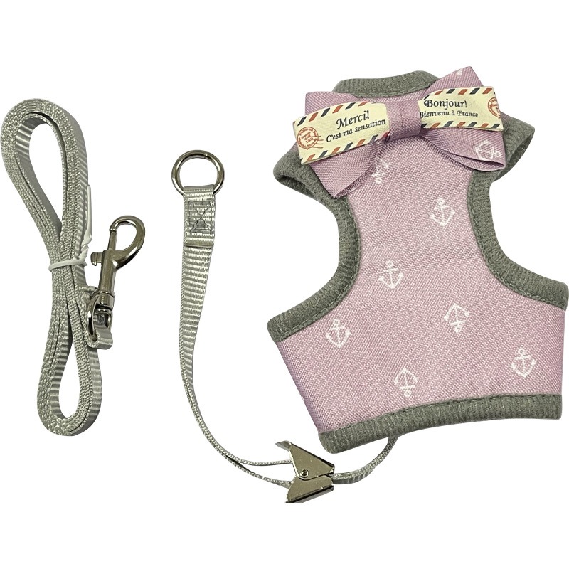 Plaid Pet Harness Leash Set Anti-Break Breathable Cat Dog Vest Harness with Bow Bell for Outdoor Walking