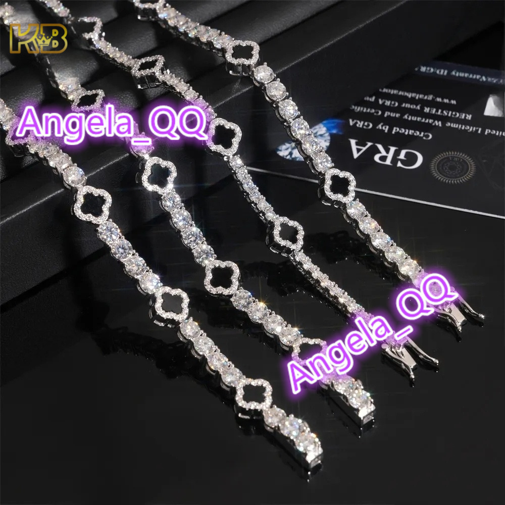 Iced Out 925 Silver Moissanite Diamond Tennis Necklace with Four-leaf Clover Design Fashion Tennis Jewelry for Men Women