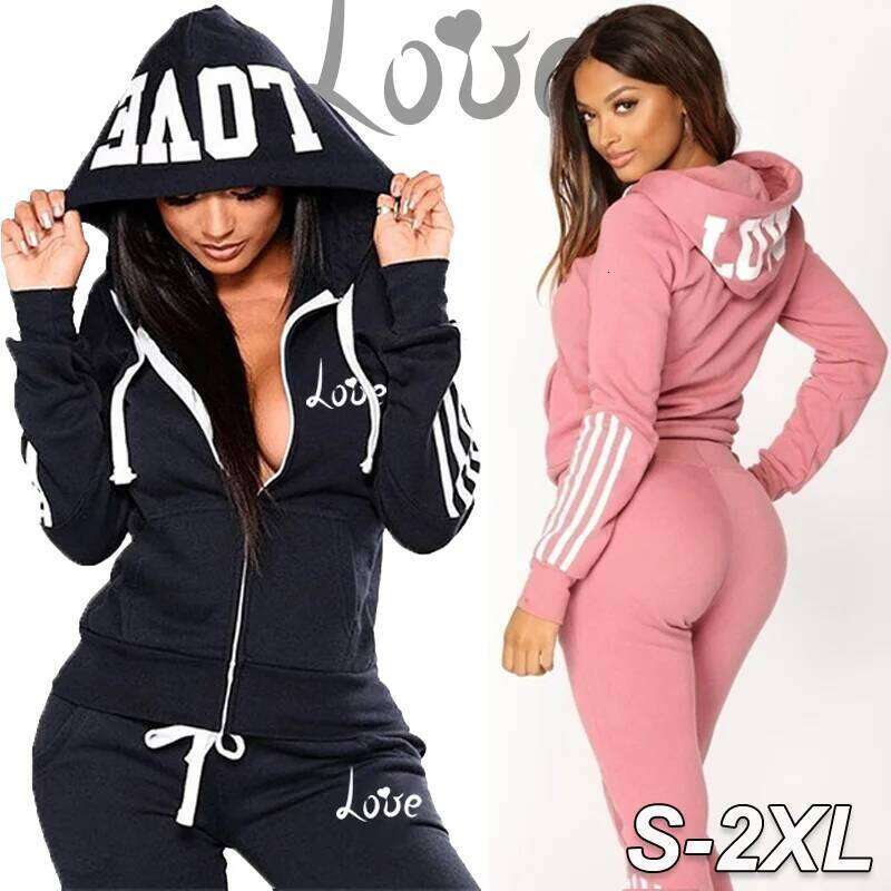 Fashion Women LOVE Letter Print Track Sports Wear Jogging Hoodies+Sweatpants Sweat Suits