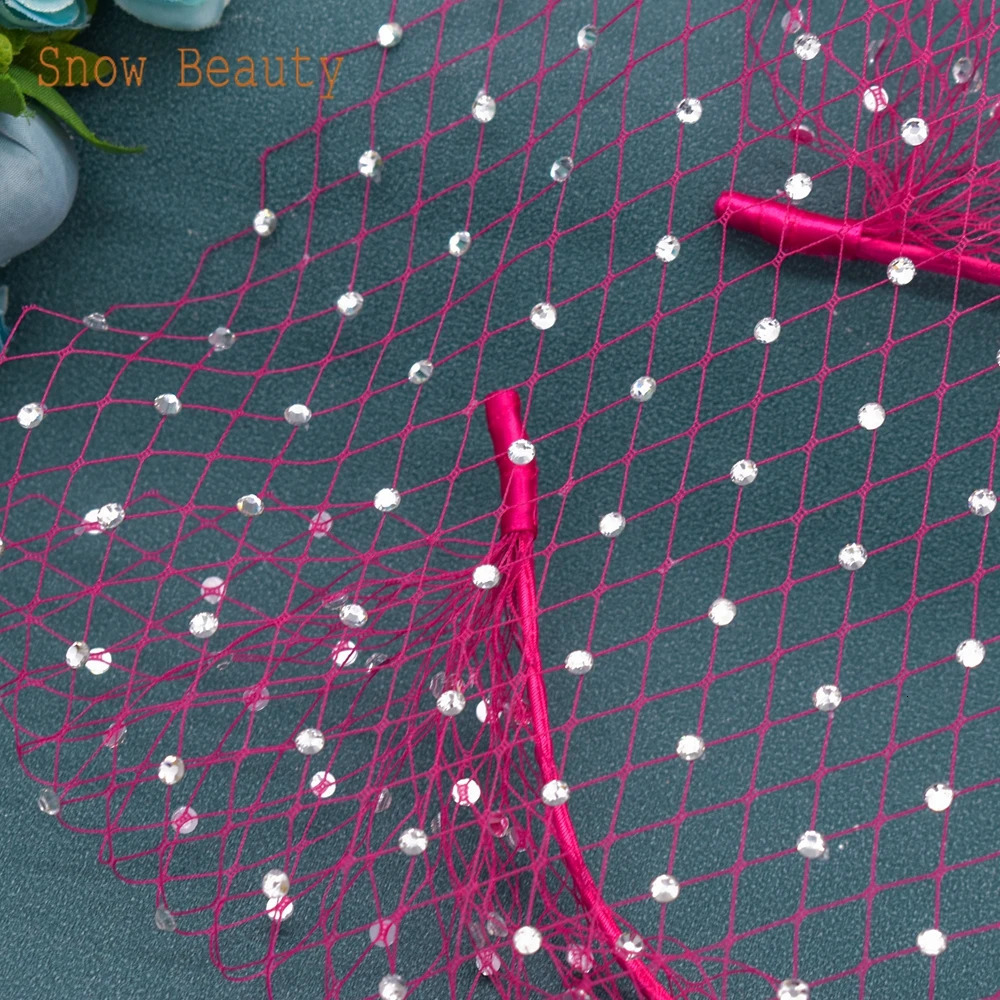 JM06 Pink Mini Wedding Veil Multiple Styles Birdcage Veil Rhinestones Party Accessories White Blusher Veil for Bride Headwear 250530