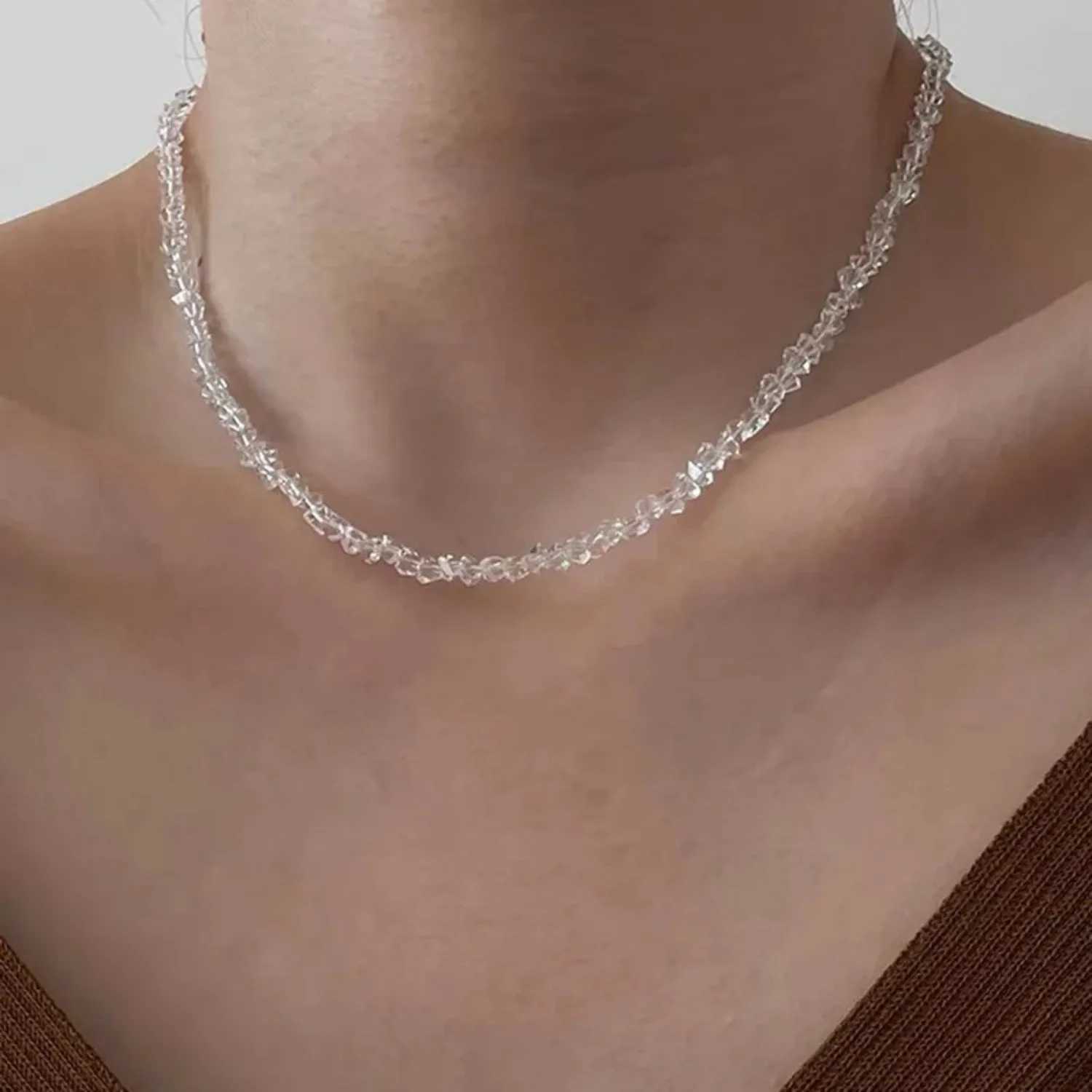 Transparent Crystal Irregular Beaded Choker Necklace for Women Korean Collarbone Clavicle Chain on the Neck Collar Jewelry XJ250604