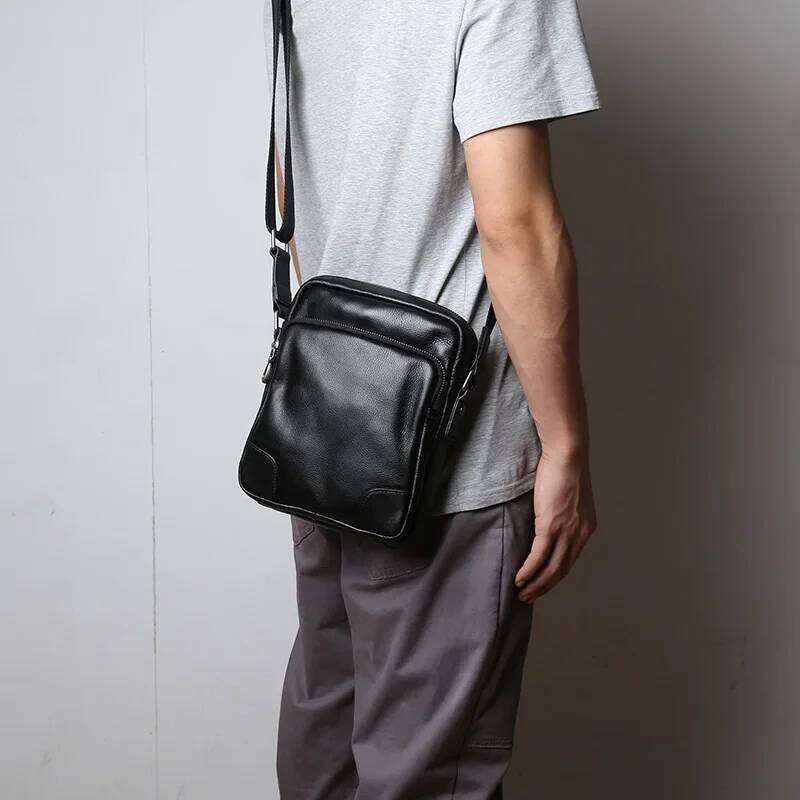 Casual Top Layer Cowhide Crossbody Men's Versatile Backpack Single Shoulder Soft Leather Simple Small Bag