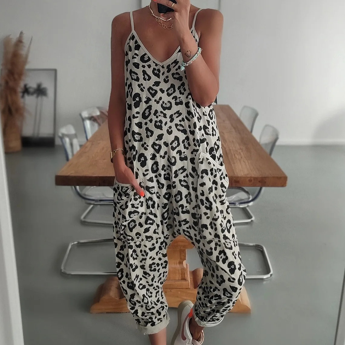 Suspender Jumpsuit Womens Summer Leopard Print Loose Casual Pants for Women Sexy Outfits 250604