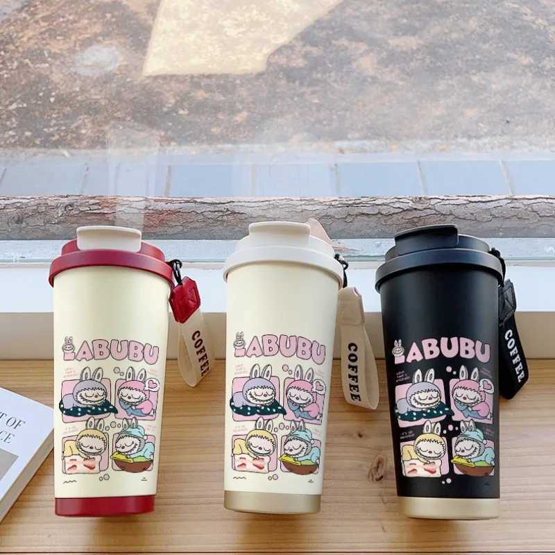 LABUBU Stainless Steel Thermos Cup Large Capacity Water Cup Portable Straw Cup Cute Cartoon Design Ideal Gift for Family Friends X250605