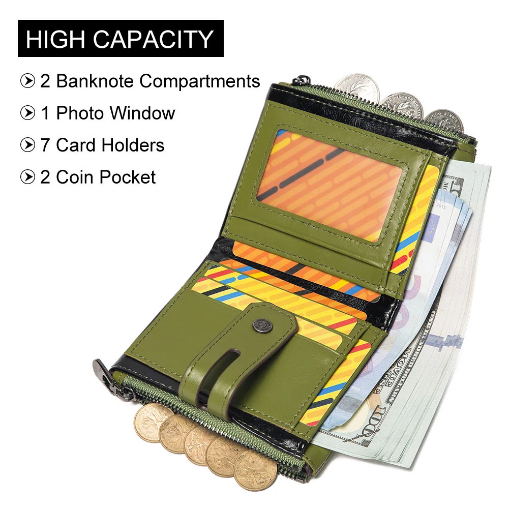 HUMERPAUL Top Layer Leather Women Wallets RFID Blocking Credit Card Holder Fashion Ladies Versatile Coin Purse Money Clip 250605