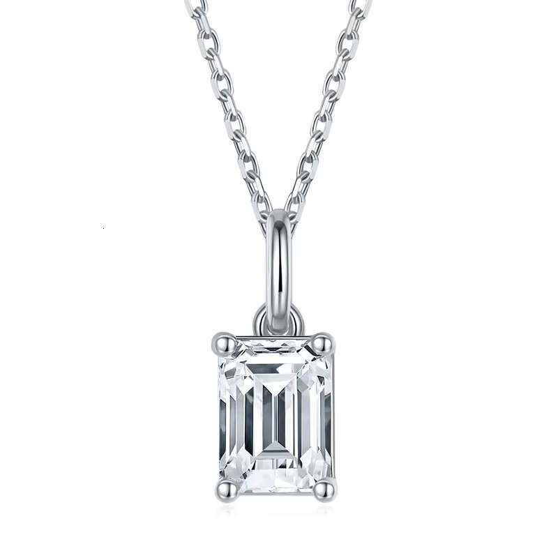 Classic Emerald Cut Charm Sterling Silver Moissanite Jewelry Pendant S925 Silver Necklaces