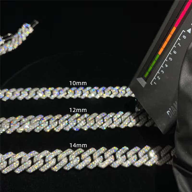 Wholesale 10mm 12mm 14mm Mens Hip Hop Iced Out Diamond Cuban Necklace 925 Sterling Silver D Color Moissanite Cuban Link Chain
