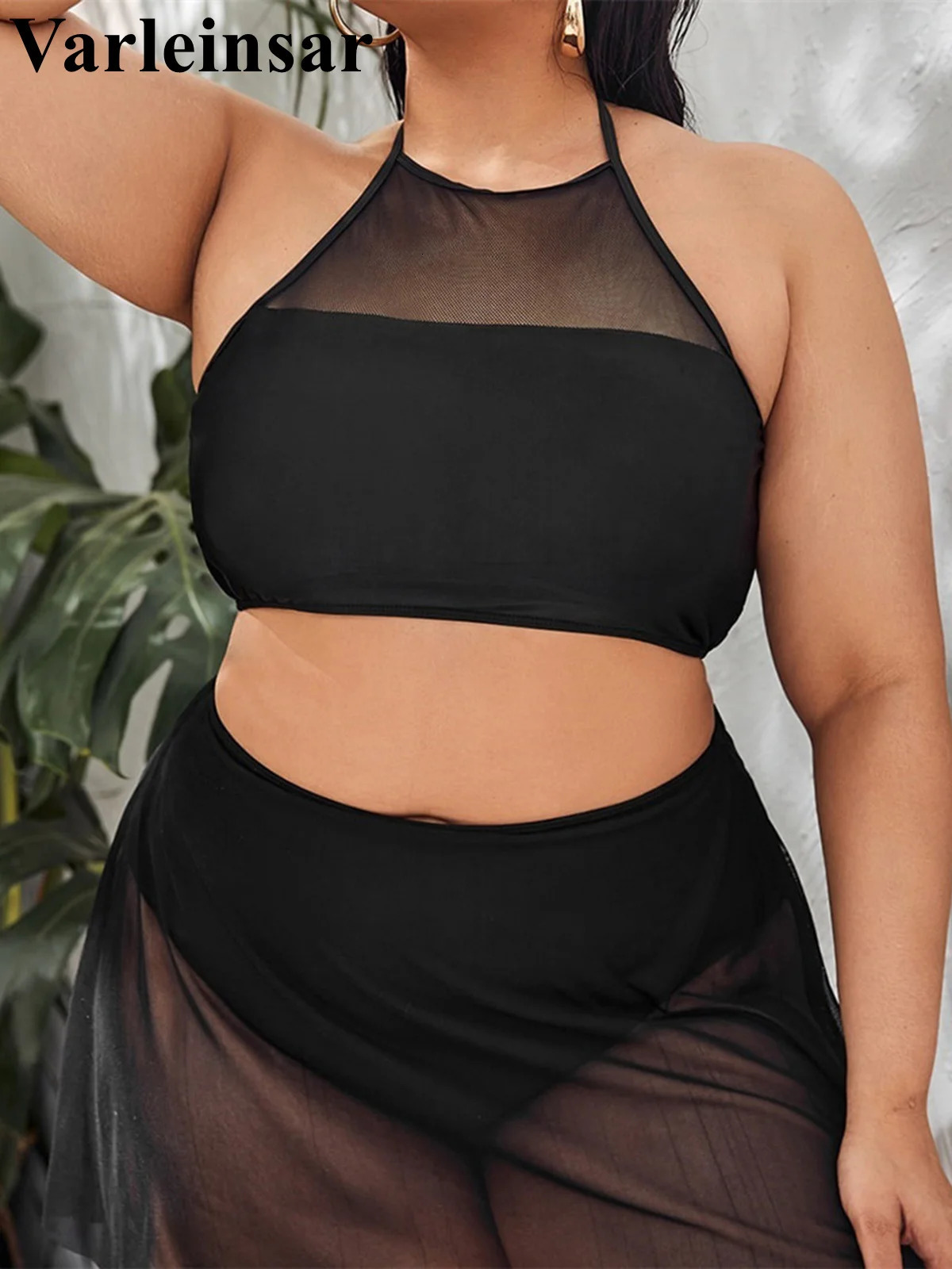 0XL 4XL Halter Bikini Large Size Swimwear Plus Women Swimsuit Female Twopieces set Bather Bathing Suit Swim V6701 250603