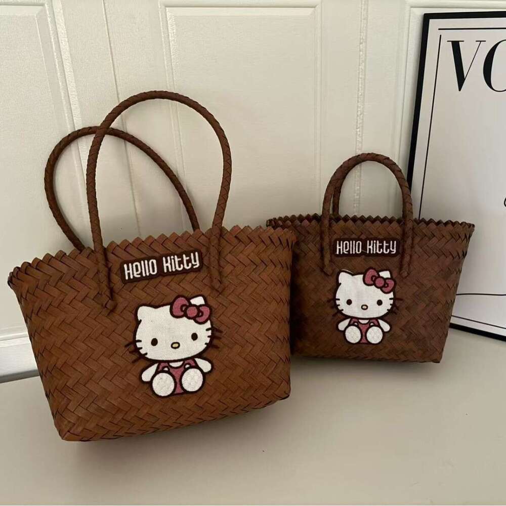 Kitty Style Imitation Rattan Handwoven Basket Bag Beach Vacation Women's Handbag