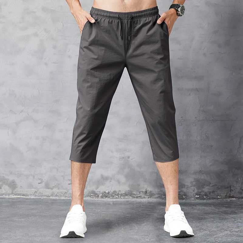 3/4 Length Mens Shorts Quick Drying Ice Silk Summer Breeches Male Long Calf Bermuda Board Beach Elastic Big Size Nylon Stretch XJ250605