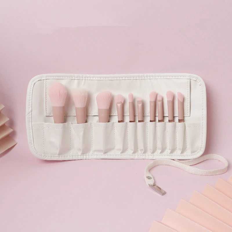 7pcs/10pcs Pink Handle Travel Makeup Brushes Synthetic Foundation Powder Eye Shadows Mini Makeup Brush Set with Brush Bag W250605