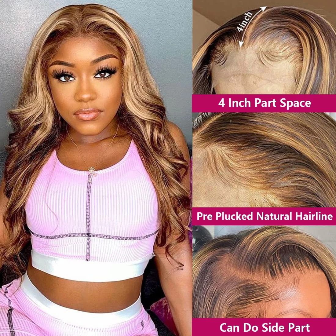 13x6 Highlight Lace Frontal Wig Human Hair Body Wave Ombre Colored Honey Blonde Lace Front Human Hair Wigs For Women Pre Plucked Synthetic