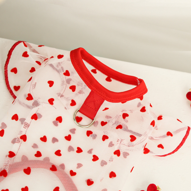Pet Clothes Cat Summer Mesh Heart-shaped Vest Flying Sleeves Clothing Comfortable Clothes