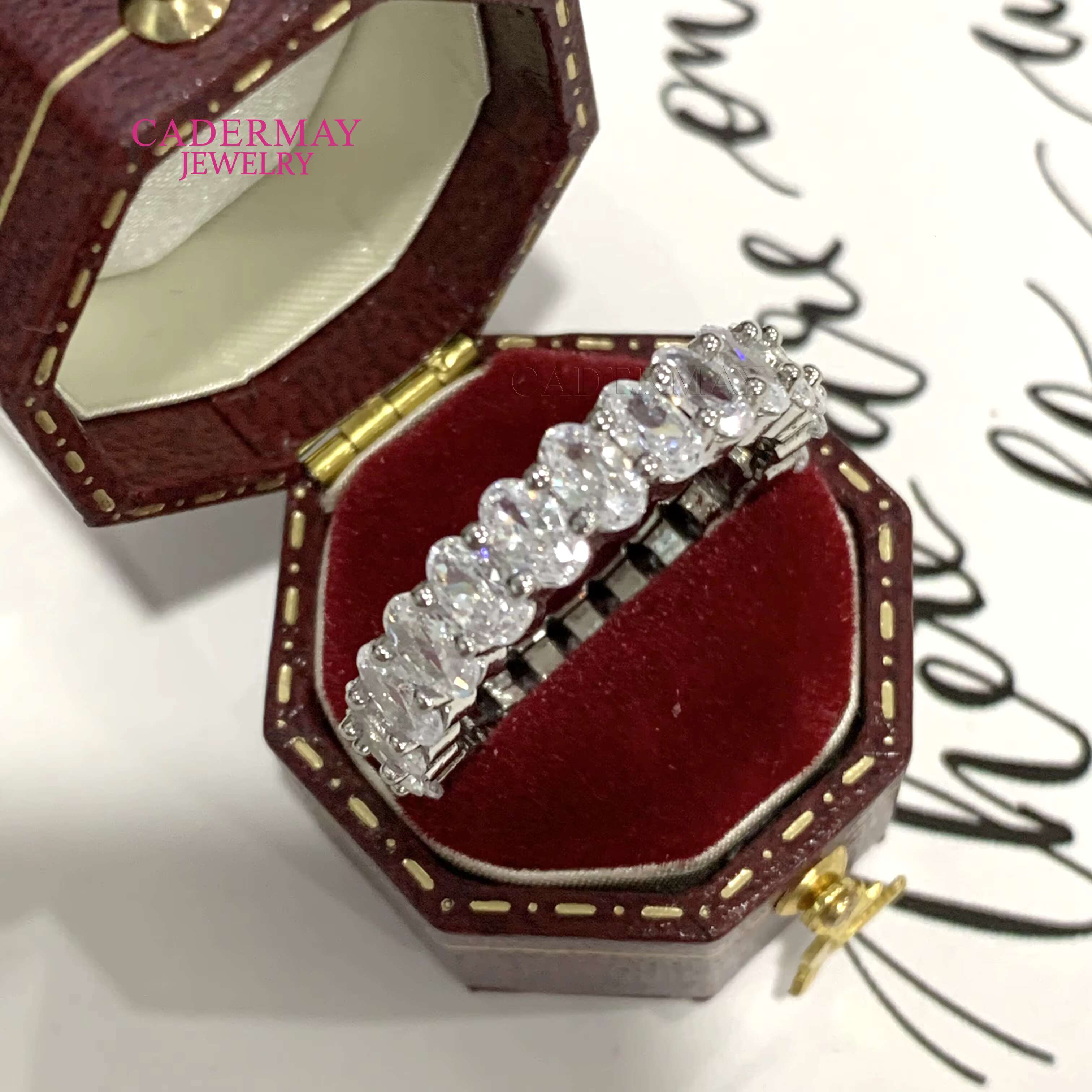 Cadermay Jewelry 925 Sterling Silver 3x5mm Oval Cut D VVS Moissanite Eternity Ring Band for Women Gift