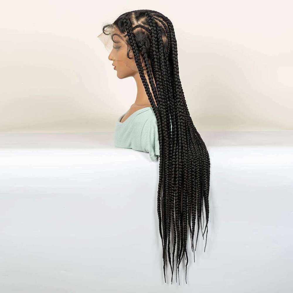 36 Inches Jumbo Braided with Baby Full Lace Synthetic Wigs Black Long Braids Hair Wig Box Braid Knotless