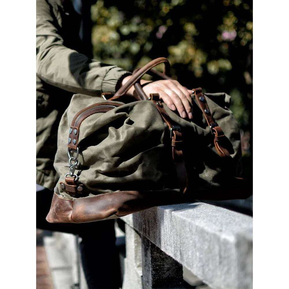 Men M Hand Lage Canvas Leather Travel Duffel Shoulder Bags Large Capacity Weekend Overnight