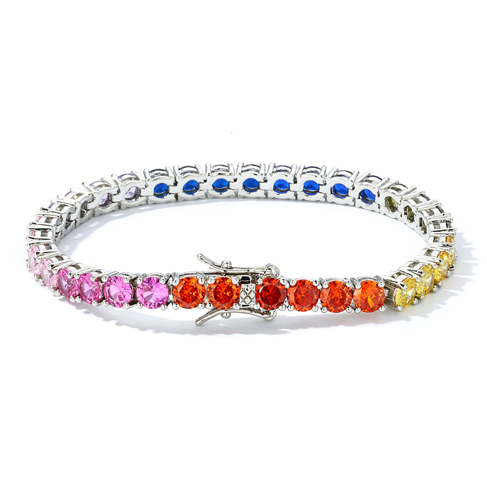 Hip Hop 5mm Colorful Tennis Chain Moissanite Bracelet Jewelry Trendy Versatile Mens Bracelet Custom