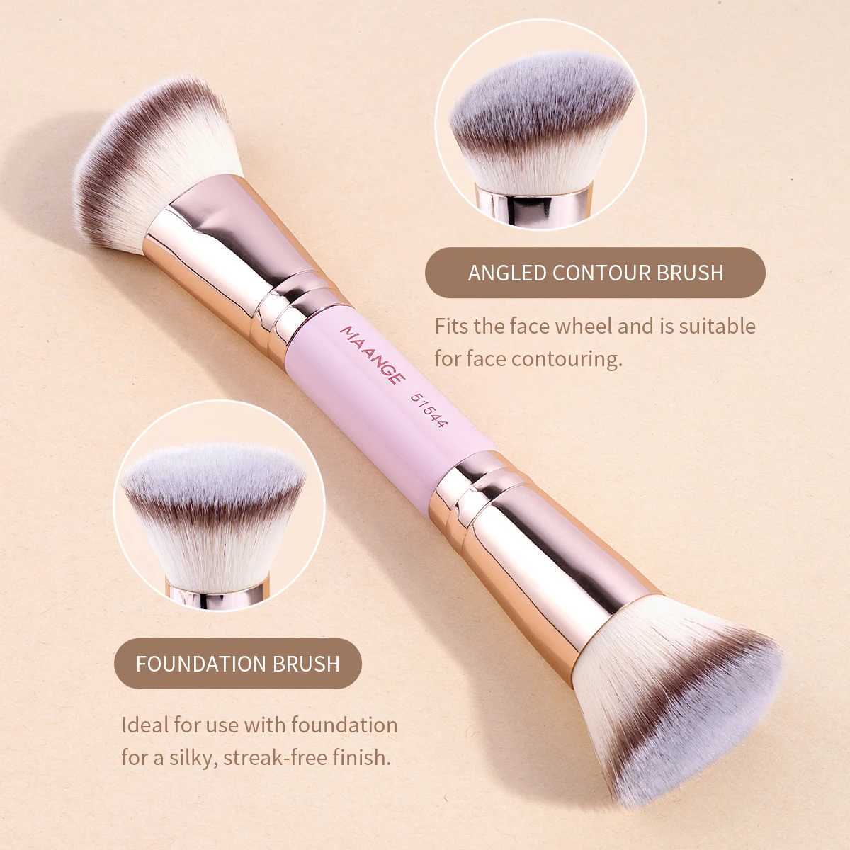 MAANGE 2PCS Foundation Makeup Brush Double-ended Flat/Angle Top Contour Brush for Beauty Blending Liquid Powder Concealer Cream W250605