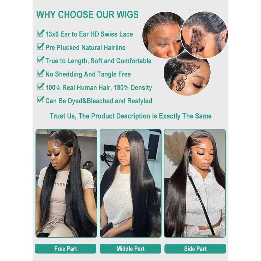 Sophianna 30 40 Inches Bone Straight 13x6 HD Front Human Hair Wigs Brazilian Nature Black 13x4 Transparent Lace Frontal Wig