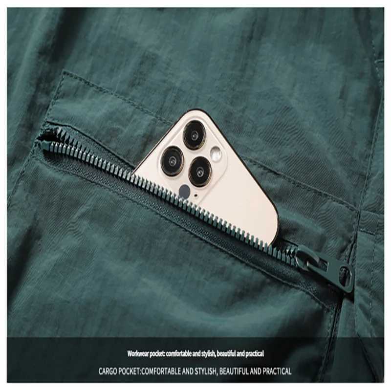 Summer Tide Work Shorts with Large Pockets Sports Outdoor Ice Silk Five-Minute Shorts Multi-Pockets Ice Feeling Casual Pants for MenXJ250605