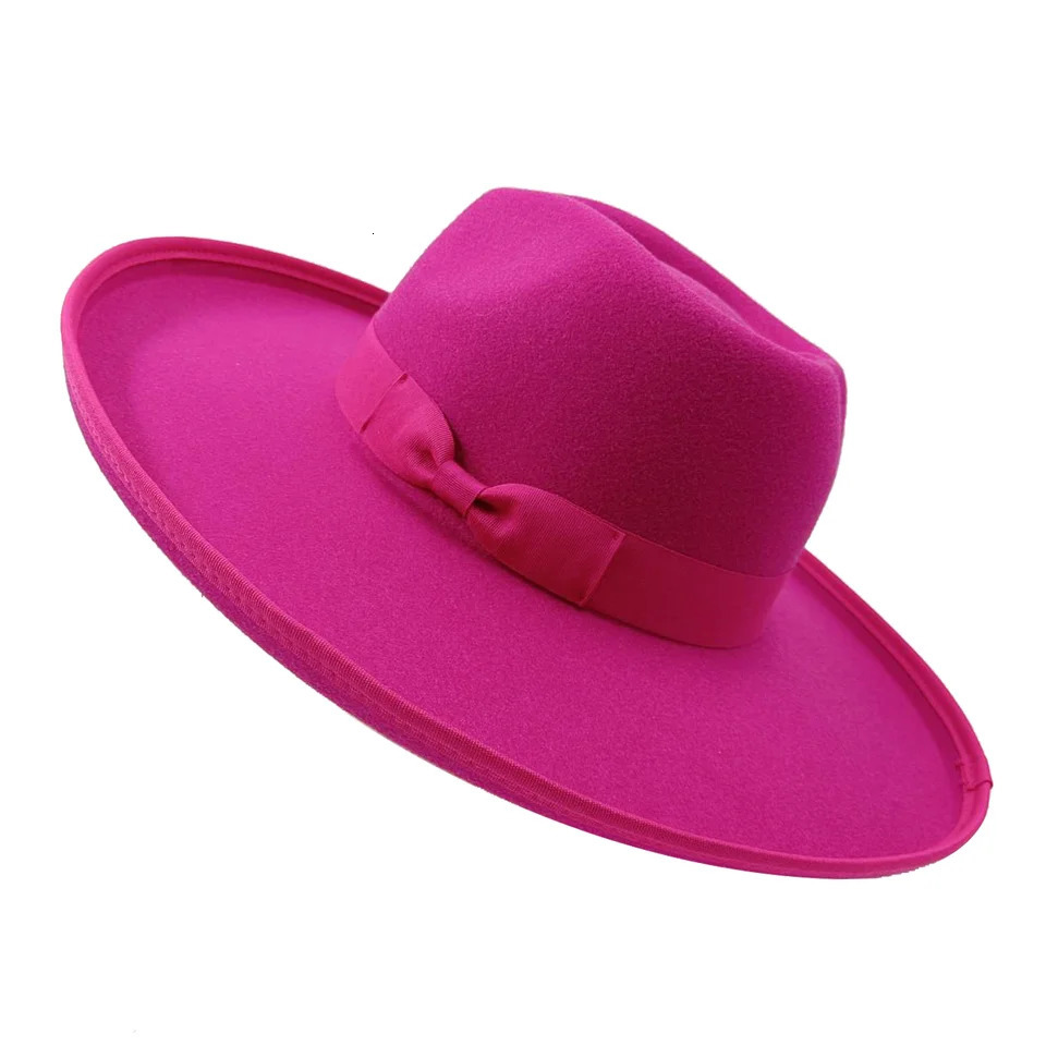 10cm Love Hat Fedora Rose Red Wholesale Fedora Raised brim Monochrome Jazz Hat Winter Wide brim Hat sombrero mujer 250605
