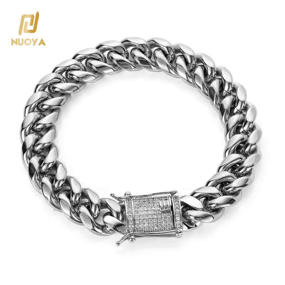 Fashion 8mm High Polish Steel Bracelet Silver Bracelet Hip Hop Moissanite Clasp Mens Bracelets Stainless Steel